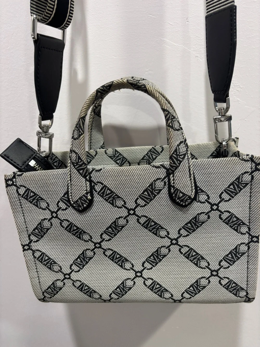Michael Kors Cream & Black Logo Mini Tote with Striped Strap - Picture 3 of 4